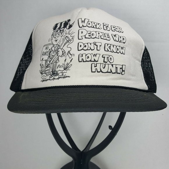 Vintage Novelty Hunt Work Men Hat Snapback Adjustable Cap Black - Picture 1 of 6